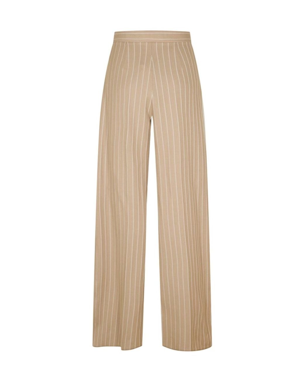 Max Mara Natural Knitted Wide-Leg Casual Pants