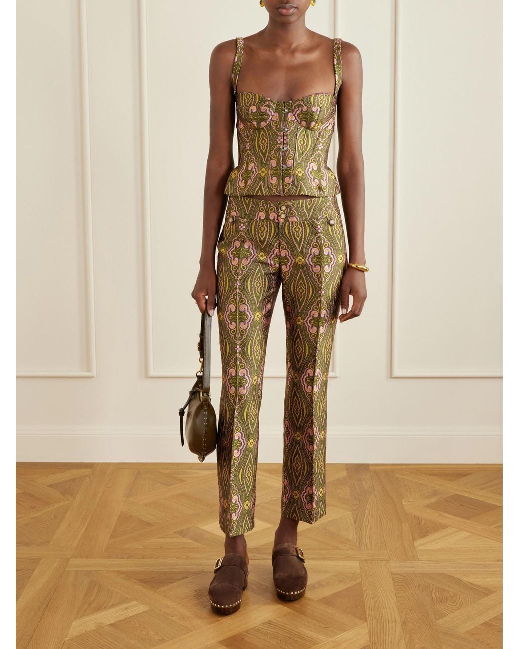 Etro Brown Floral Paisley-Print Jacquard Bustier Top
