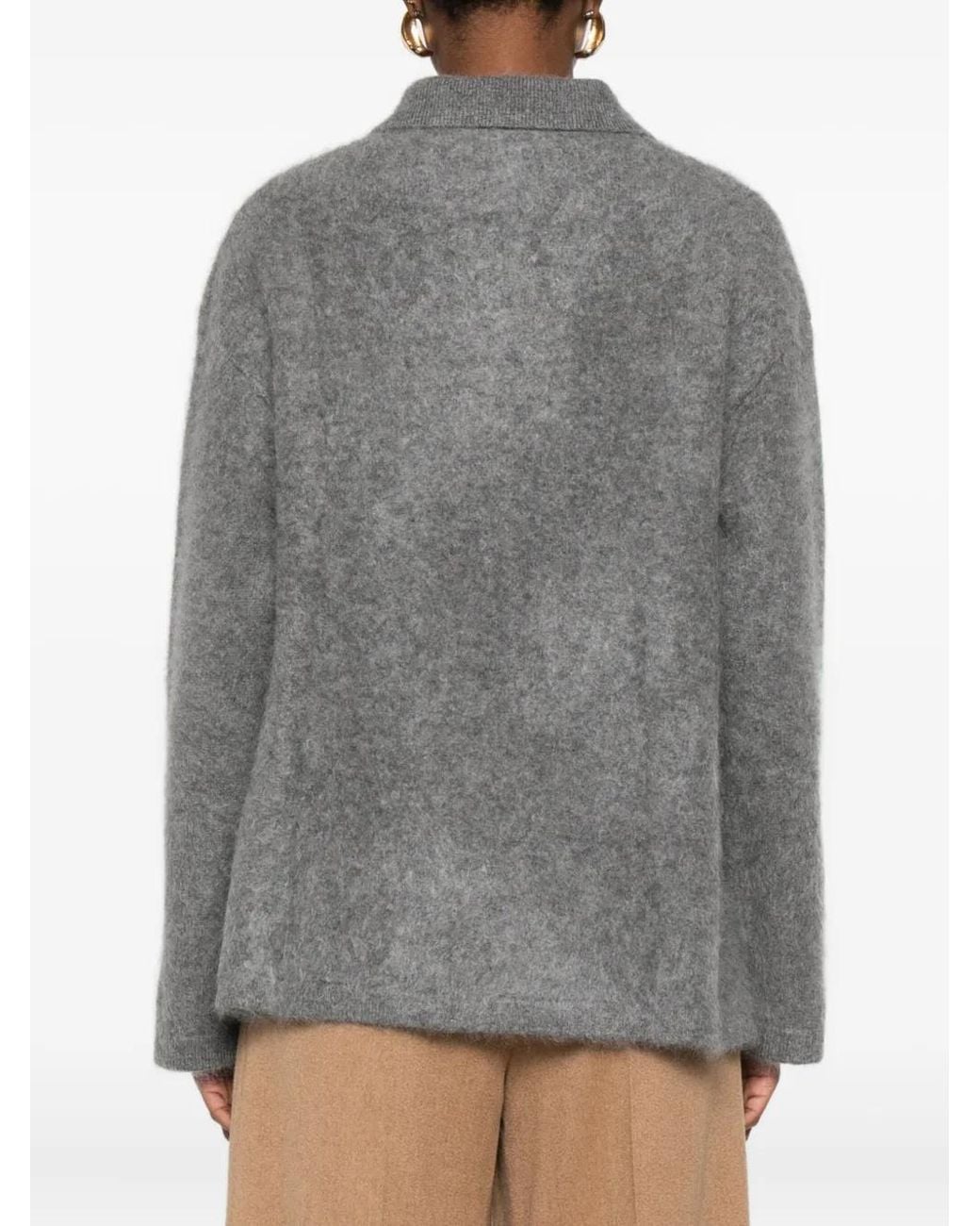 Soft Goat Gray Brushed-Effect Knitted Polo Shirt