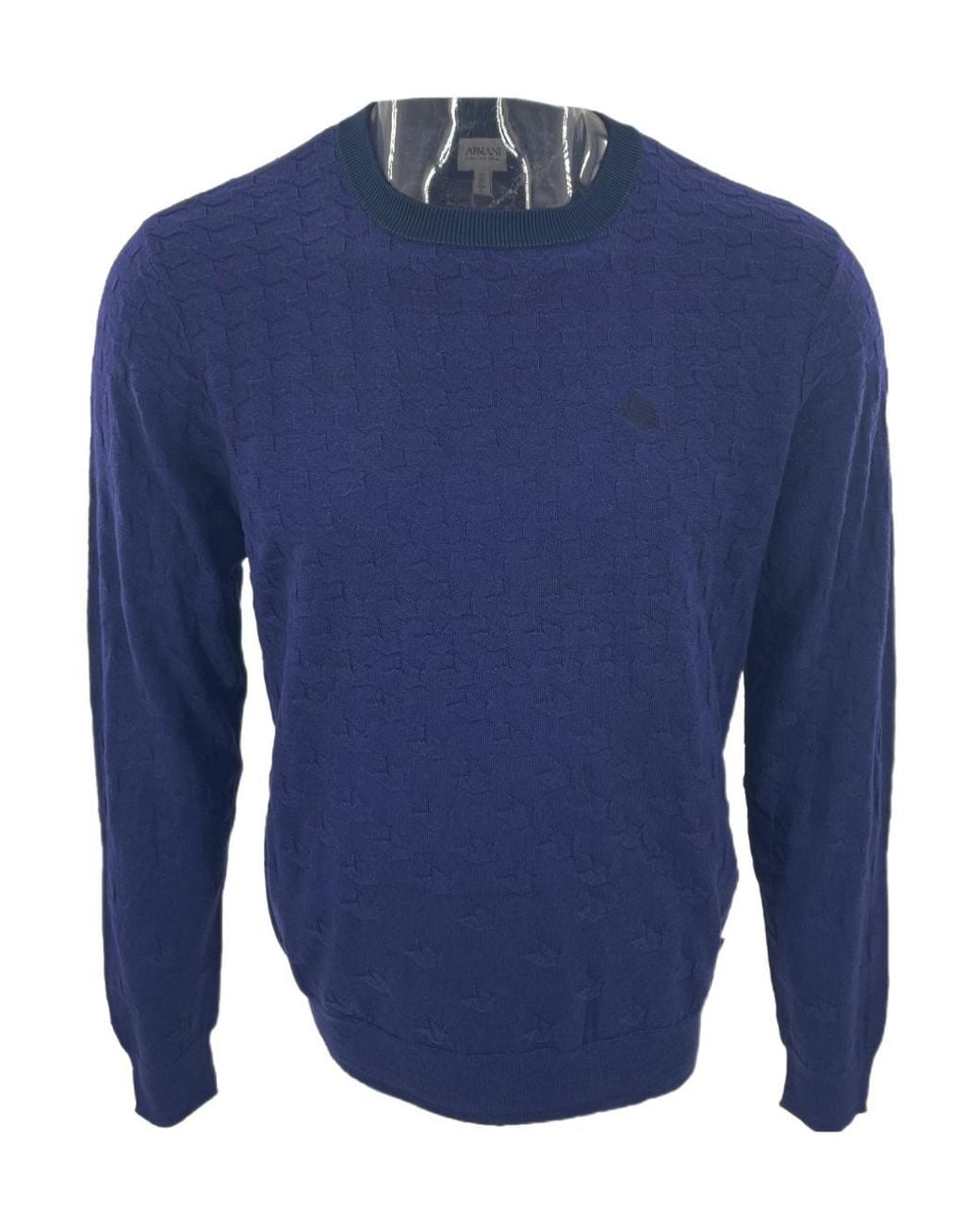 Armani Collezioni Blue Long-Sleeve Crew-Neck Knit Sweater for men