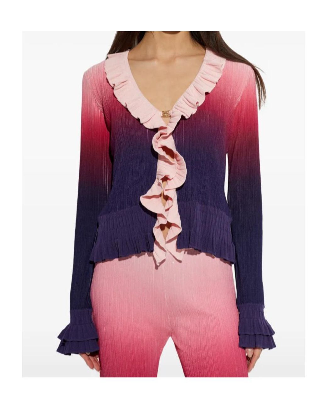 Casablanca Purple Gradient-Effect Ruffled Cardigan