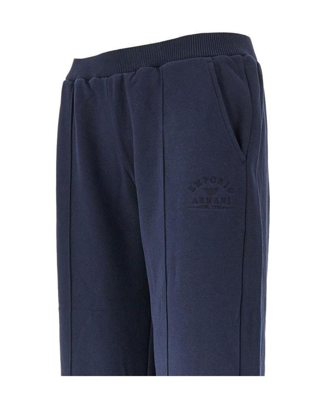 Emporio Armani Blue Logo-Embroidered Track Pants