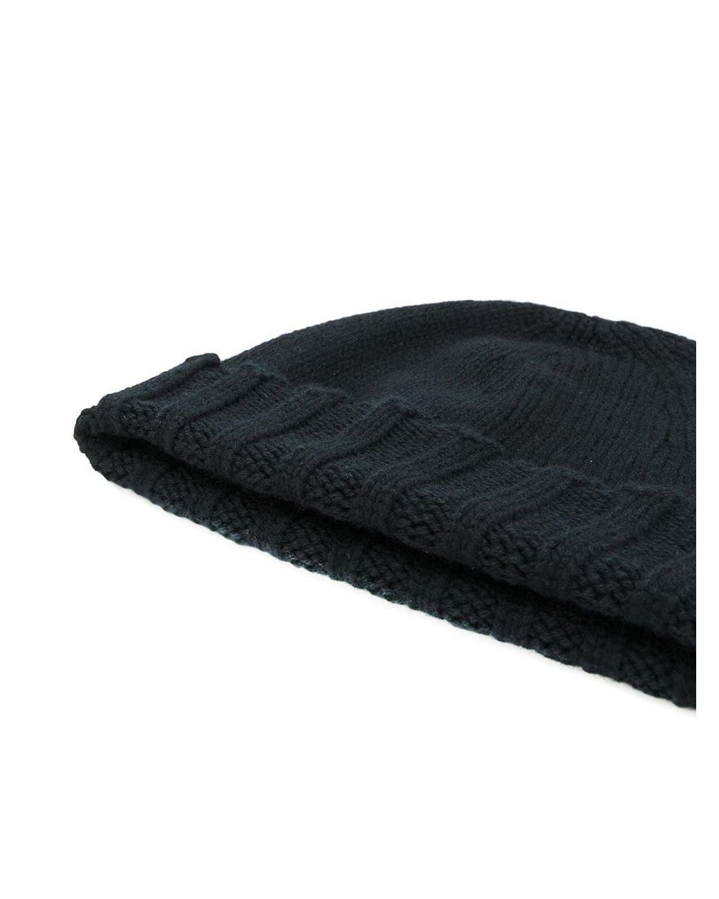 Drumohr Black Ribbed Cashmere Beanie Hat for men