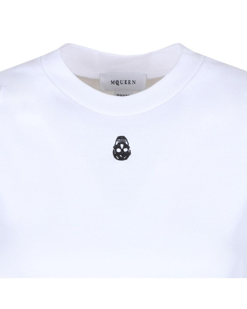 McQueen White Embroidered Skull T-Shirt