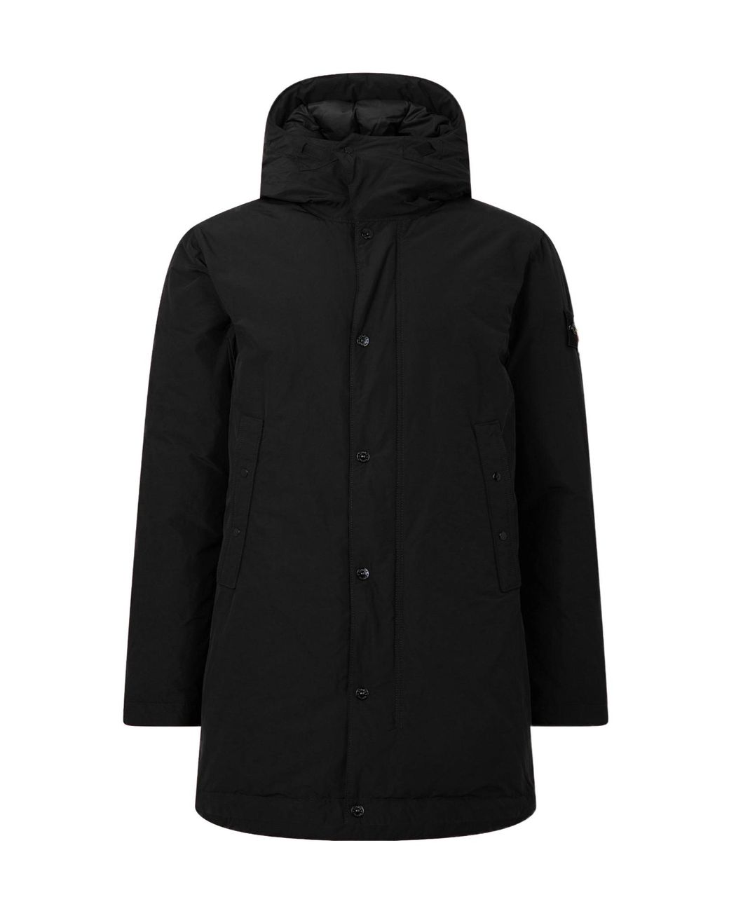 Stone Island Black Midlength Hooded Coat for men