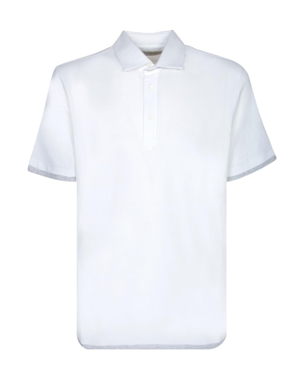 Brunello Cucinelli White Short Sleeved Straight Hem Polo Shirt for men
