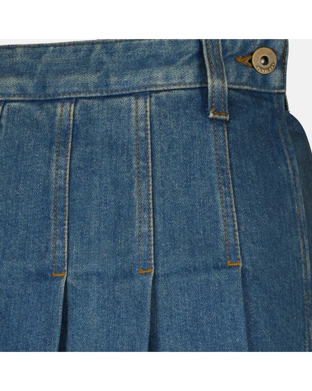 Burberry Blue Pleated Denim Mini Skirt