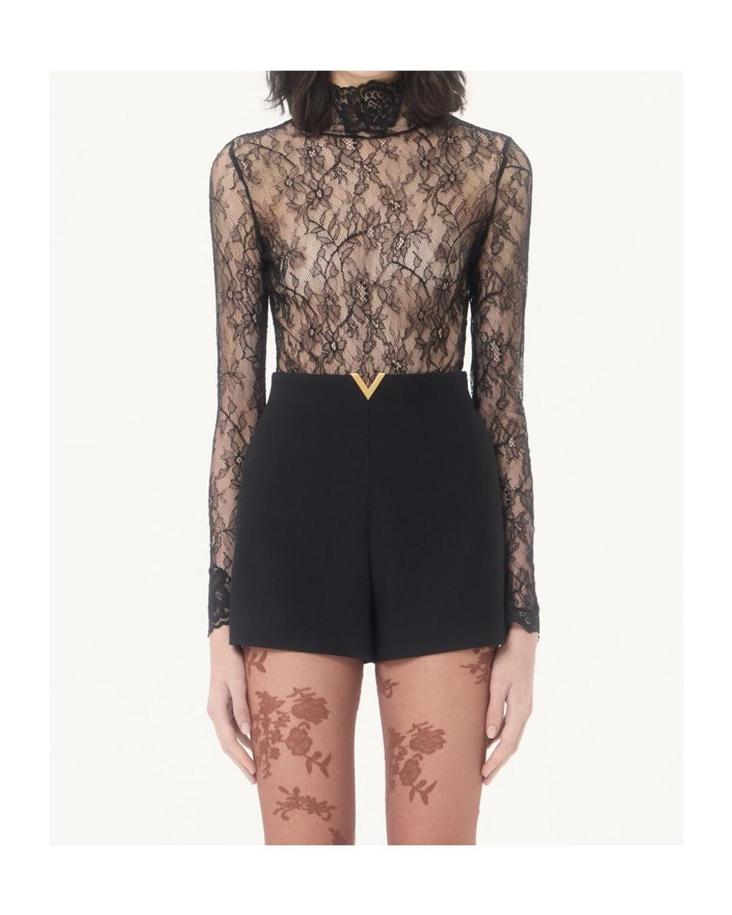 Valentino Gray Floral Lace Bodysuit