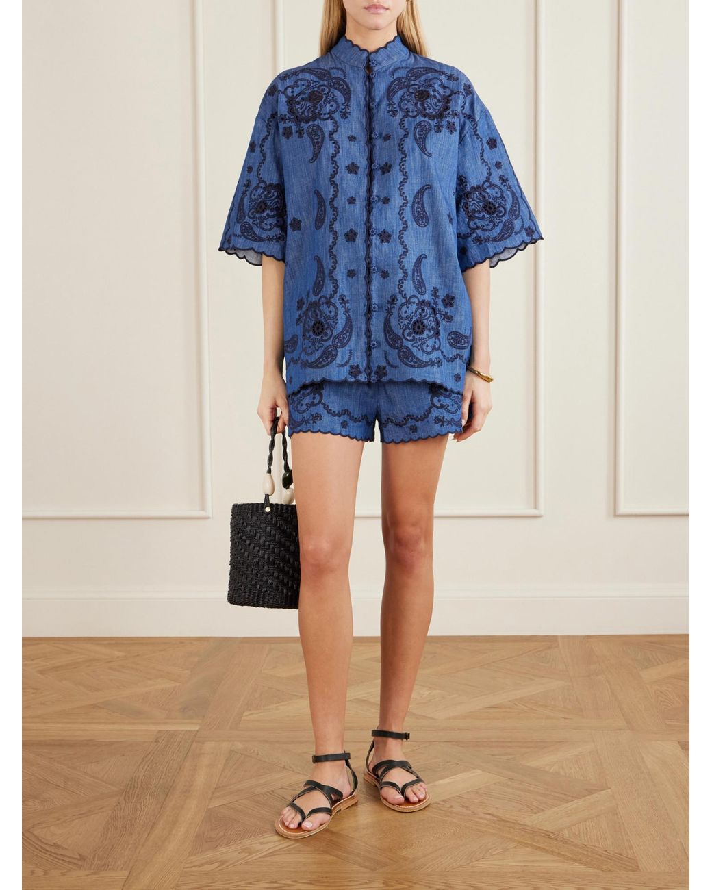 Zimmermann Blue Aster Embroidered Denim Shirt