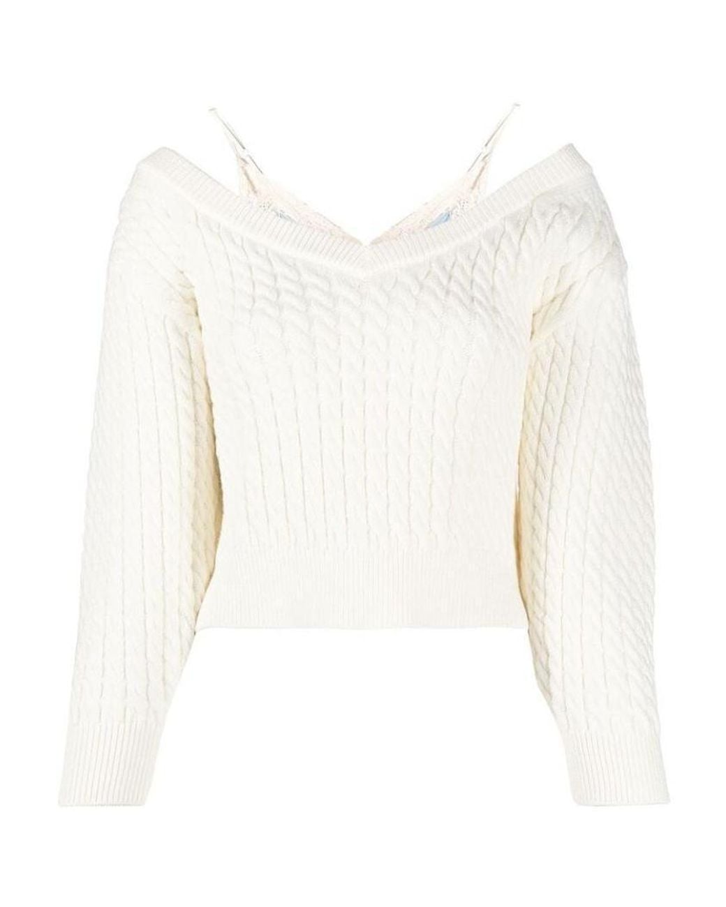 Alexander Wang White Off-Shoulder Cable Knit Jumper