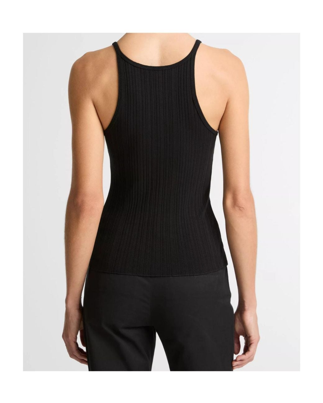 Vince Black Variegated-Rib Cotton-Blend Tank