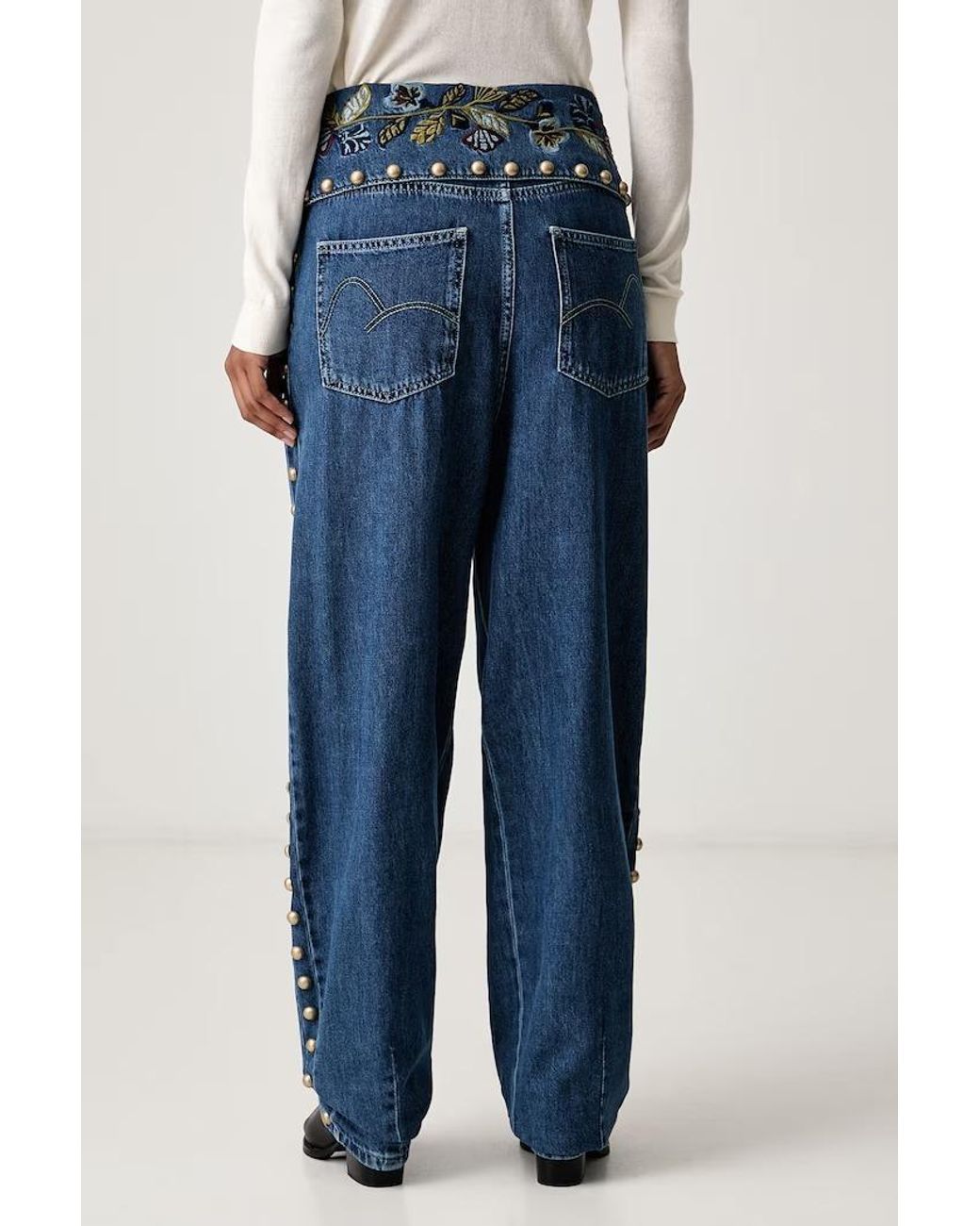 Farm Rio Blue Embellished Balloon Jeans