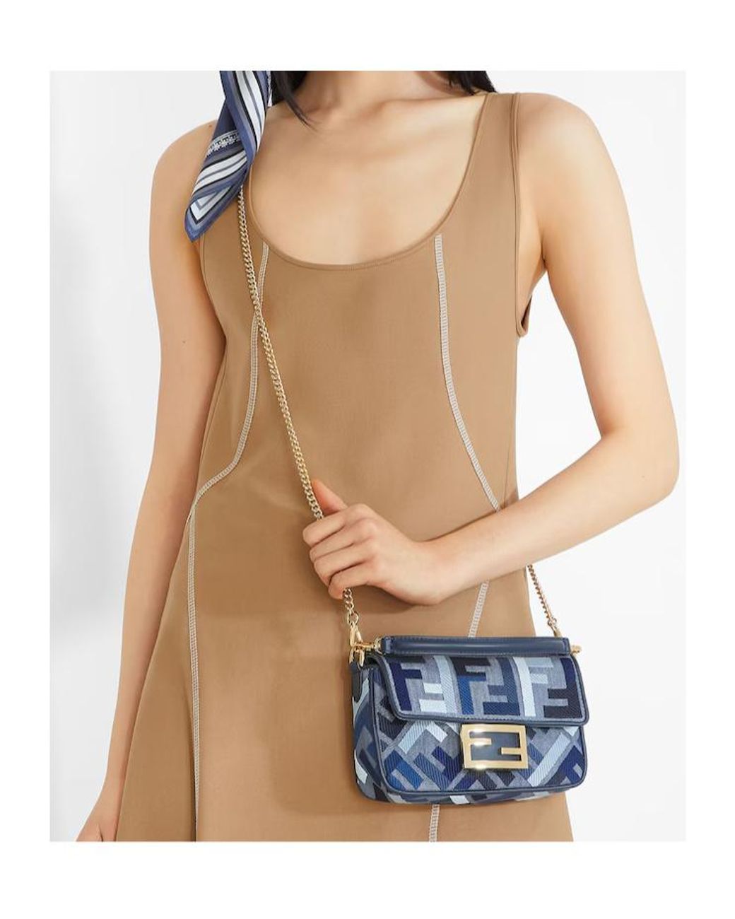 Fendi Blue Baguette Ff Embroidered Mini Tote Bag