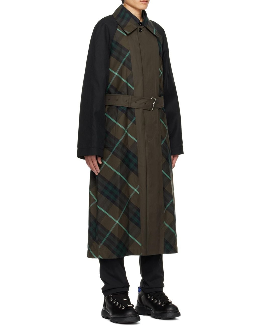 Burberry Black Check-Plaid Belted Reversible Trench Coat for men