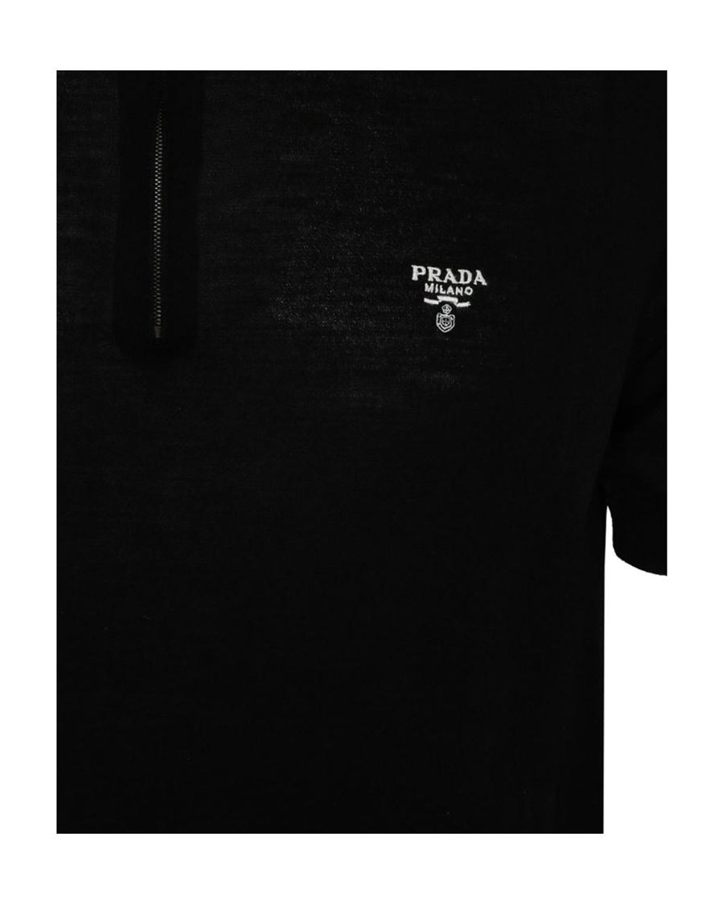 Prada Black Half-Zipper Short-Sleeved Polo Shirt for men