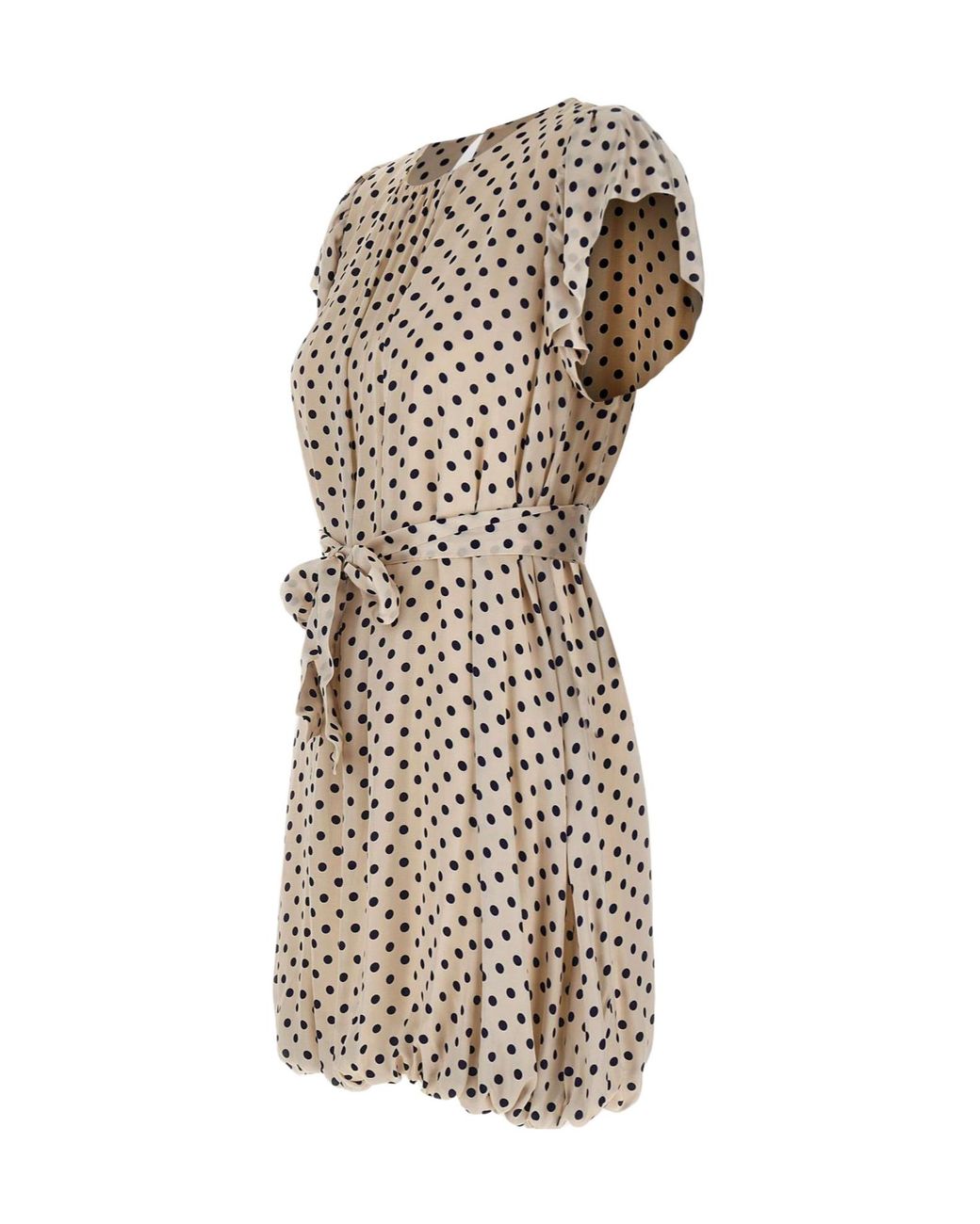 Kaos Natural Polka Dot Belted Short Dress