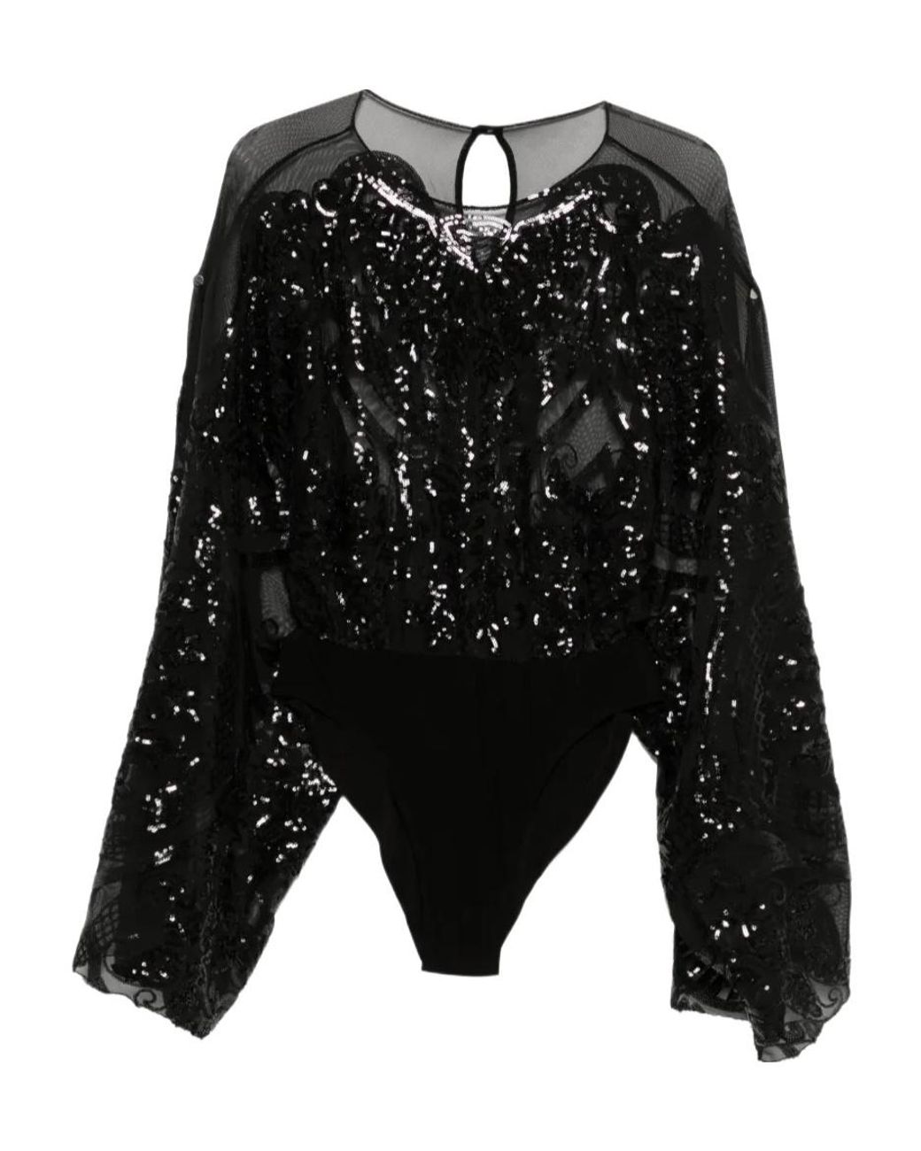 Norma Kamali Black Sequin-Embellished Bodysuit