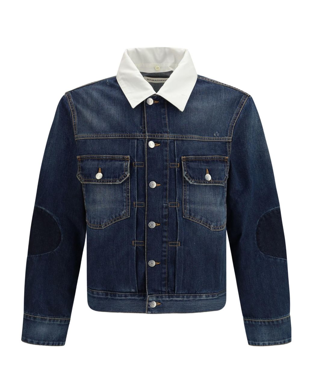 NAMACHEKO Blue Laguna Contrast-Collar Denim Jacket for men