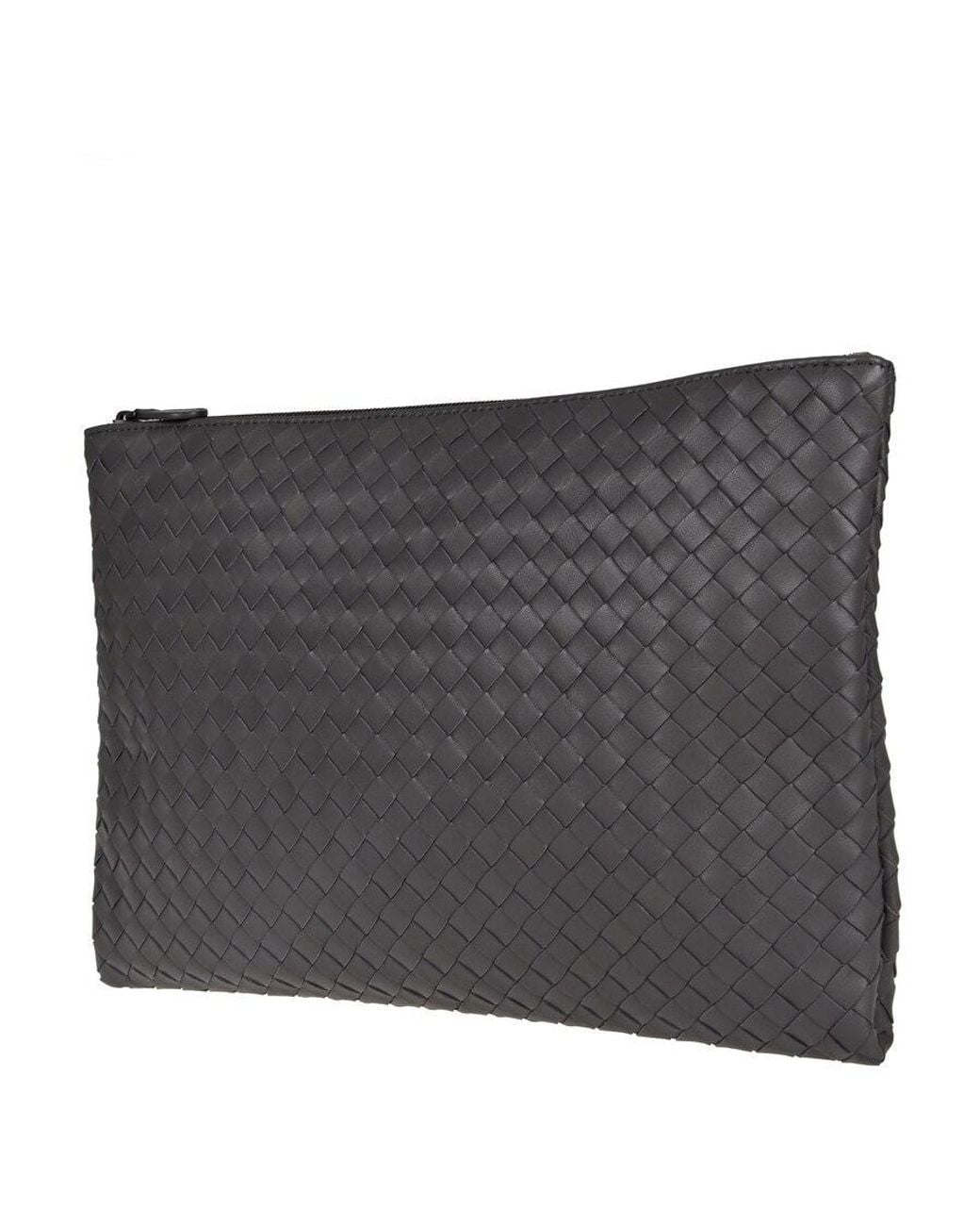 Bottega Veneta Gray Intrecciato Weave Clutch Bag