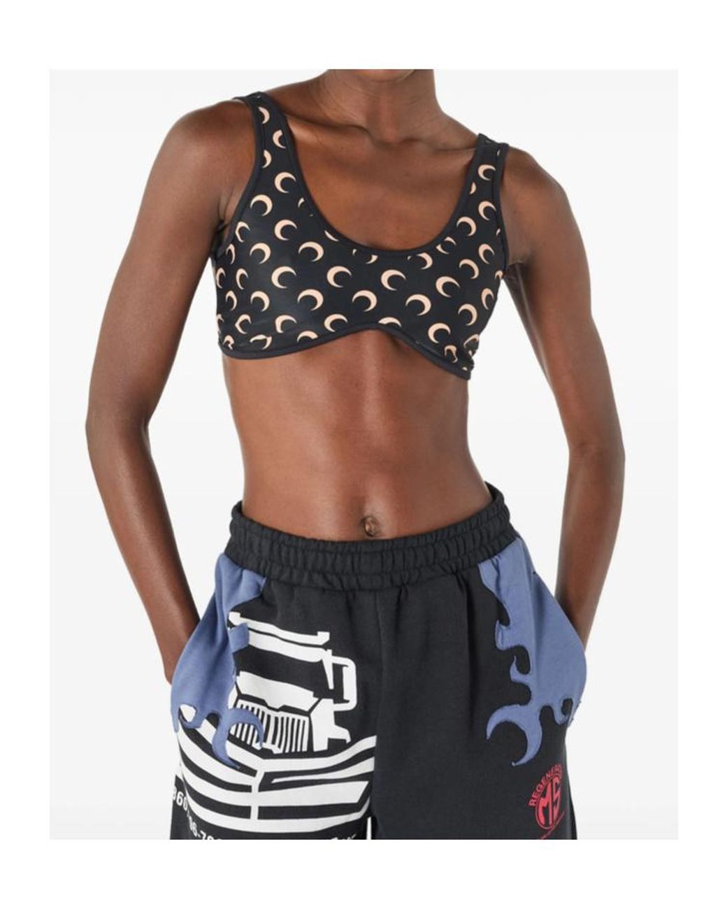 MARINE SERRE Black Moon Printed Scoop Neck Top