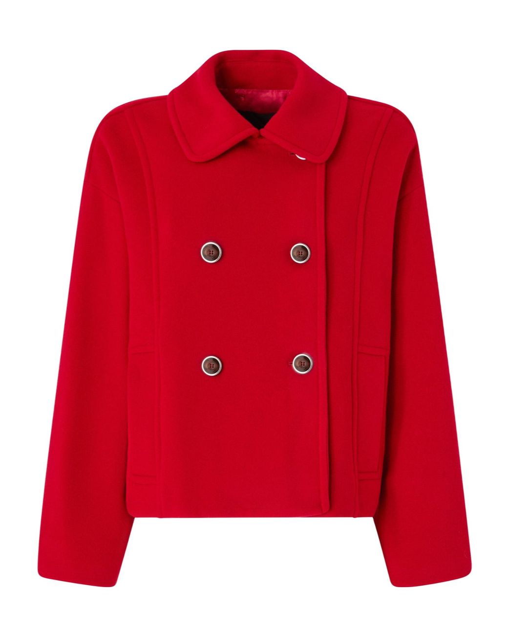 Pinko Red Cropped Double-Breasted Coat