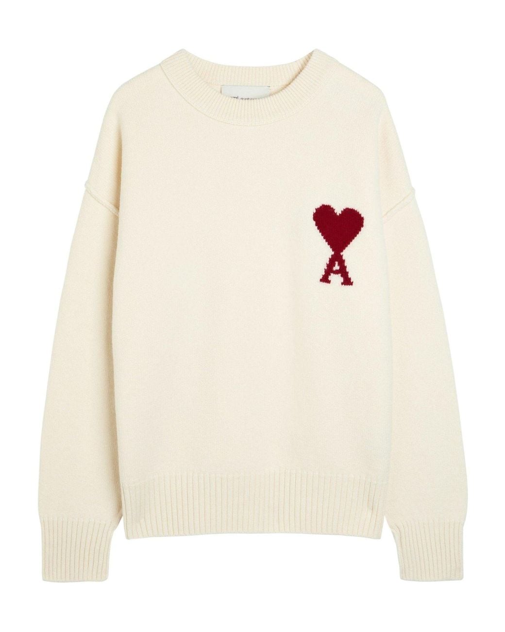 AMI White Round-Neck Knitted Sweater for men