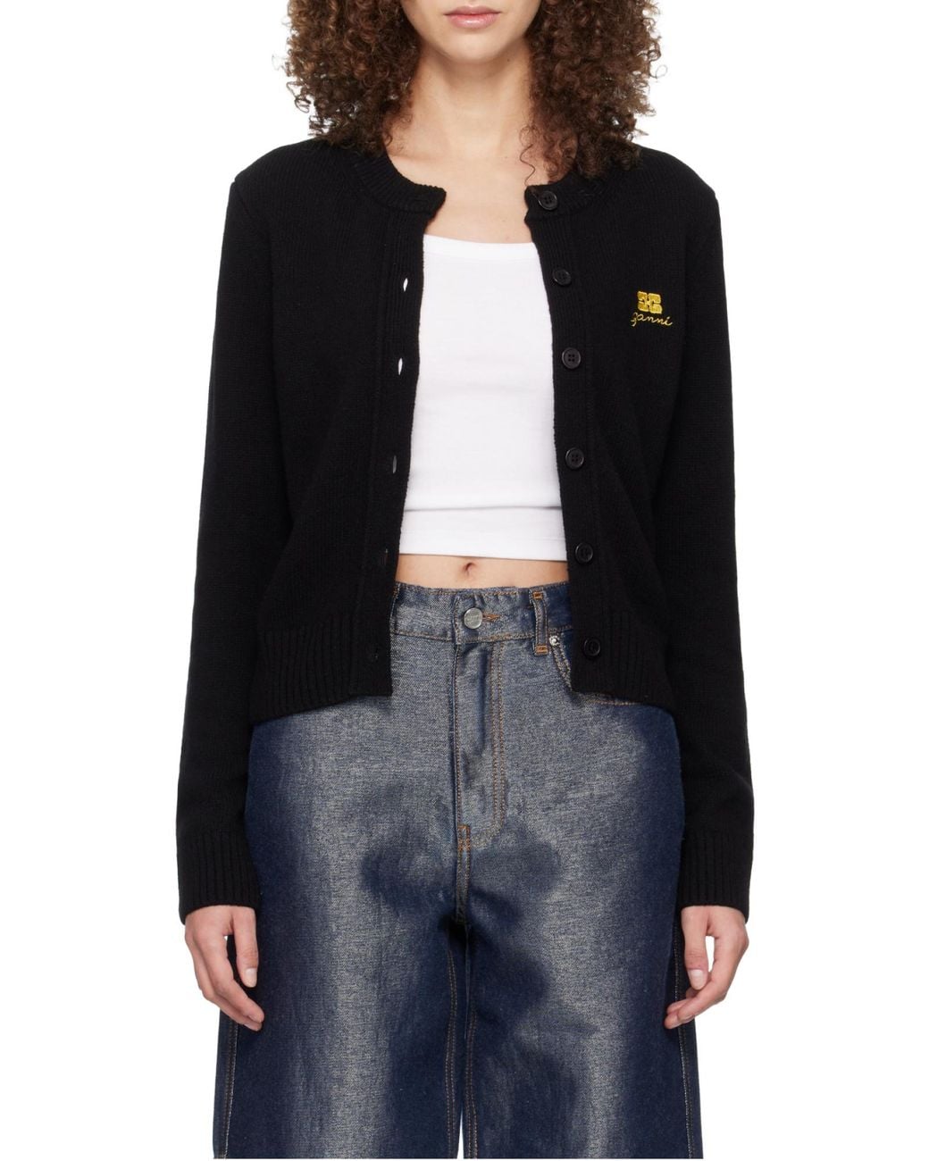 Ganni Black Wool Mix Cardigan