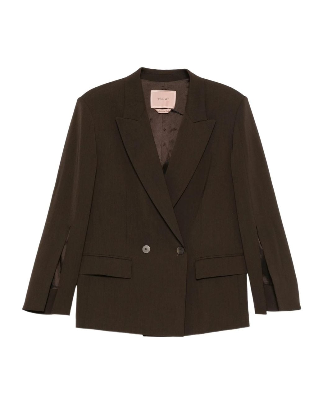 Twinset Brown Split-Sleeve Double-Breasted Blazer