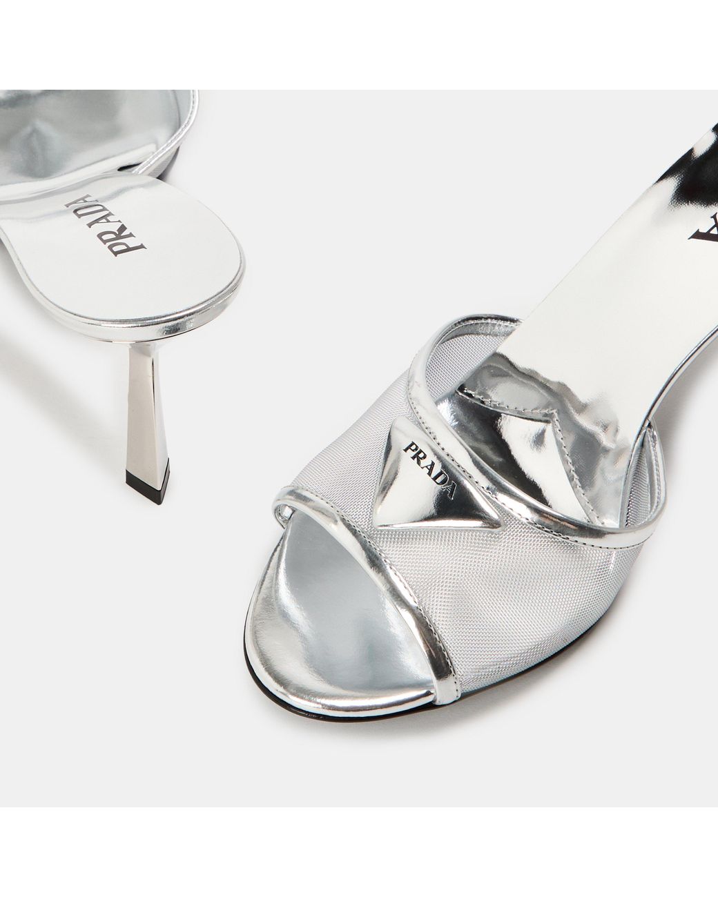 Prada White Mule Heeled Sandals