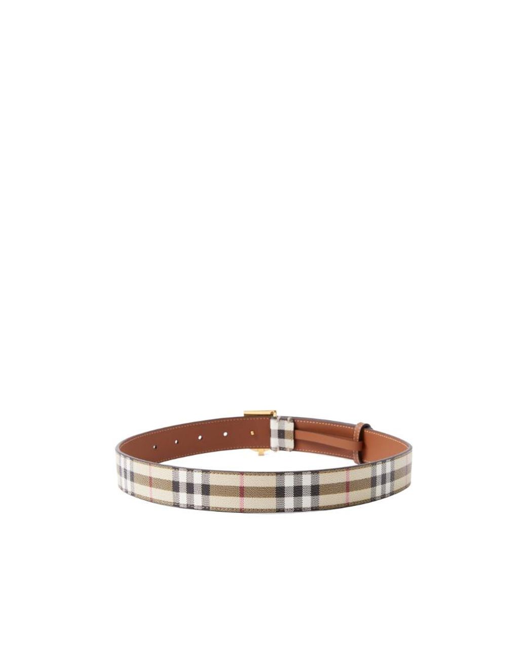 Burberry White Tb Logo Buckle Check Belt
