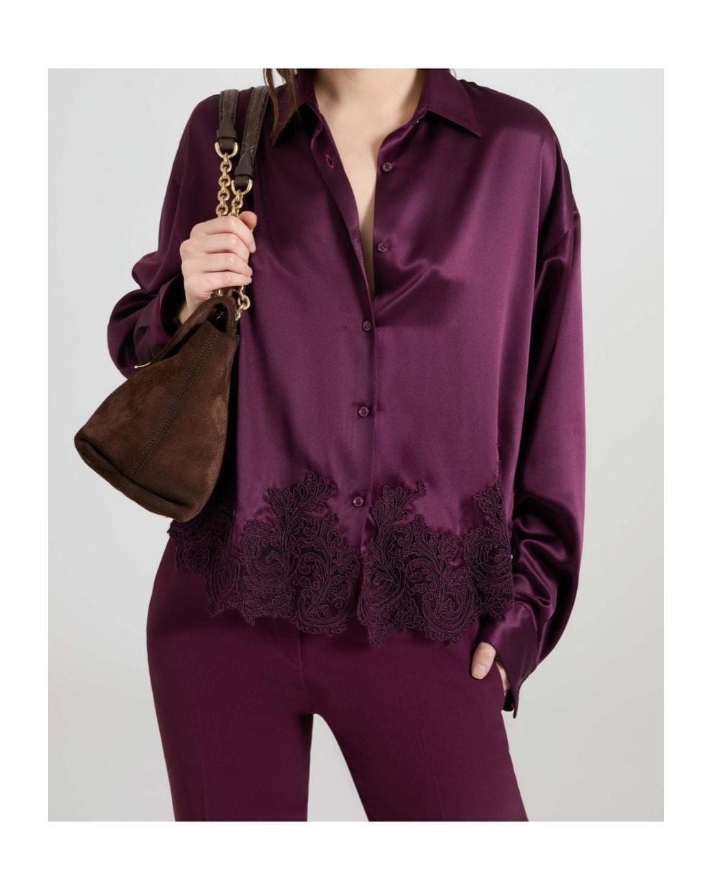 Ermanno Scervino Purple Satin Lace Shirt