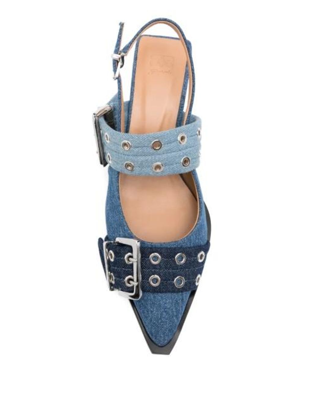 Ganni Blue Buckle-Detail Denim Pumps