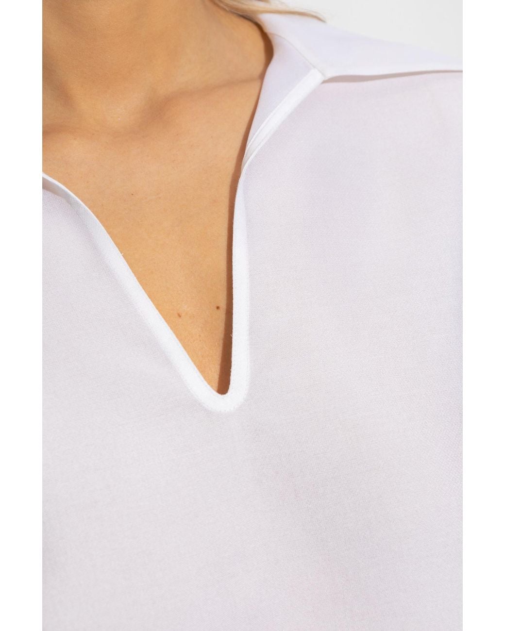 Tory Burch White V-Neck Long Sleeved Blouse