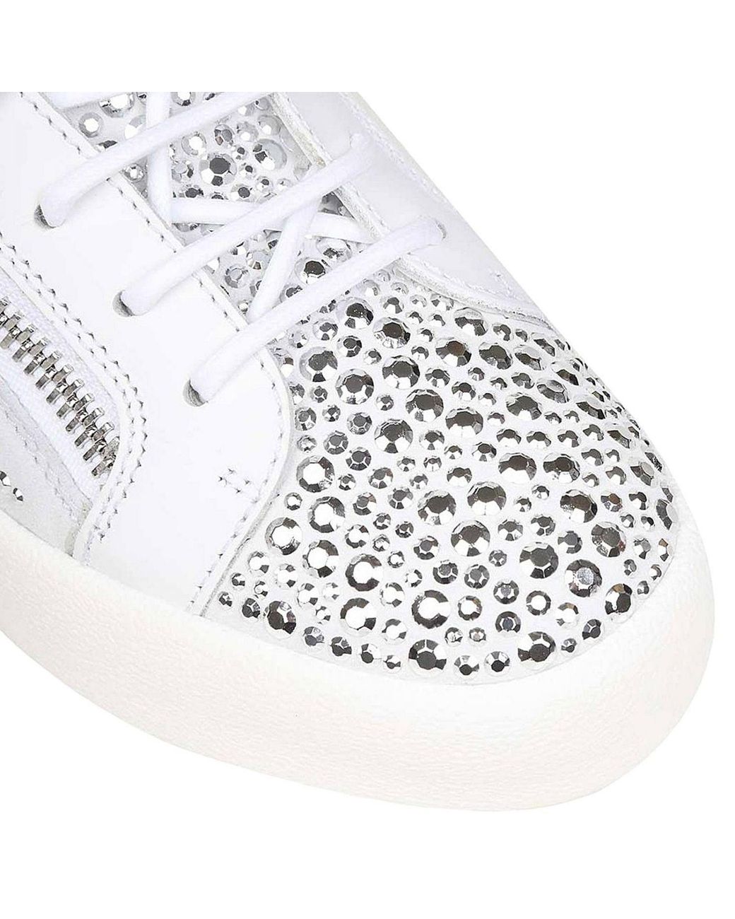 Giuseppe Zanotti White Rhinestone Lace-Up Casual Sneakers