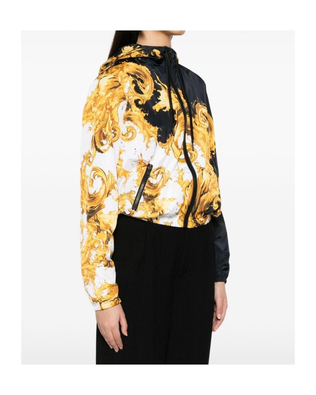 Versace Jeans Metallic Baroque-Print Hooded Jacket