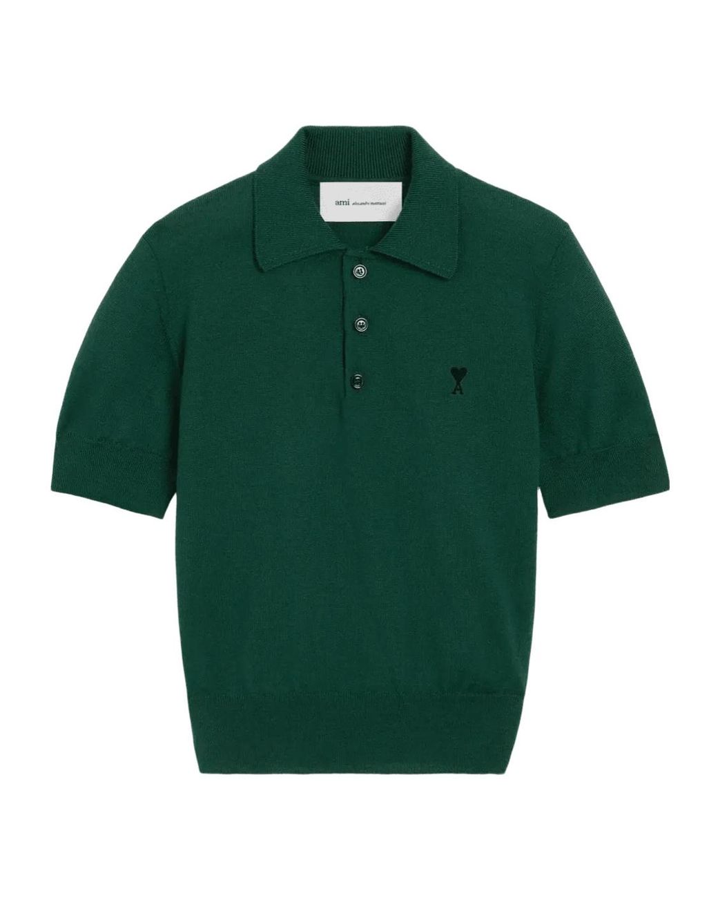 AMI Green Ami Ami De Coeur Short-Sleeved Knitted Polo Shirt