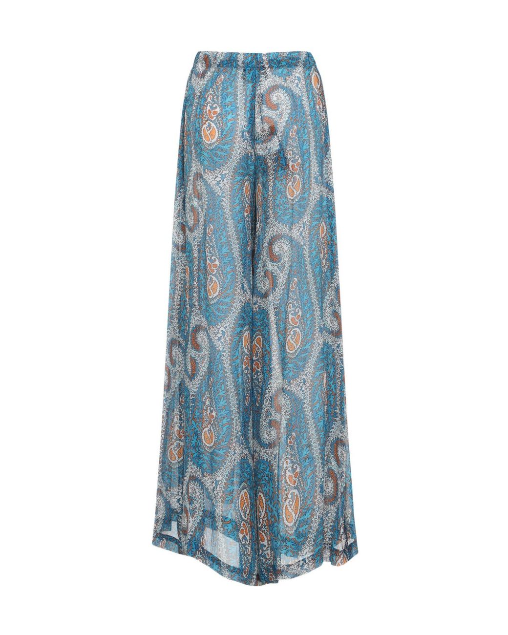 Etro Blue Paisley Motif Wide-Leg Beach Pants