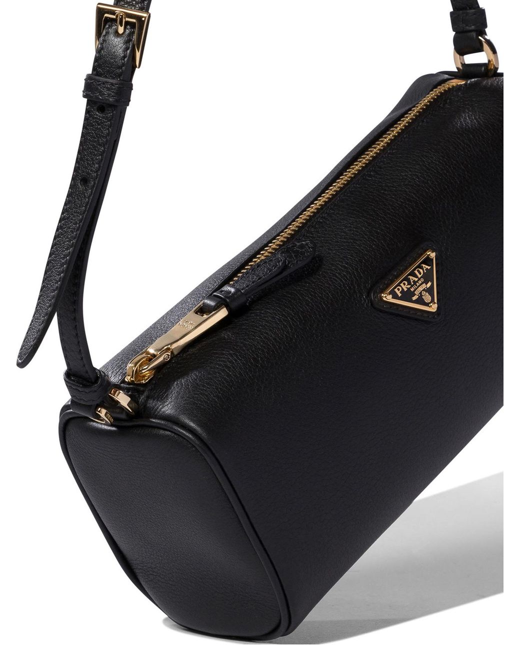 Prada Black Logo Plaque Zipped Shoulder Bag