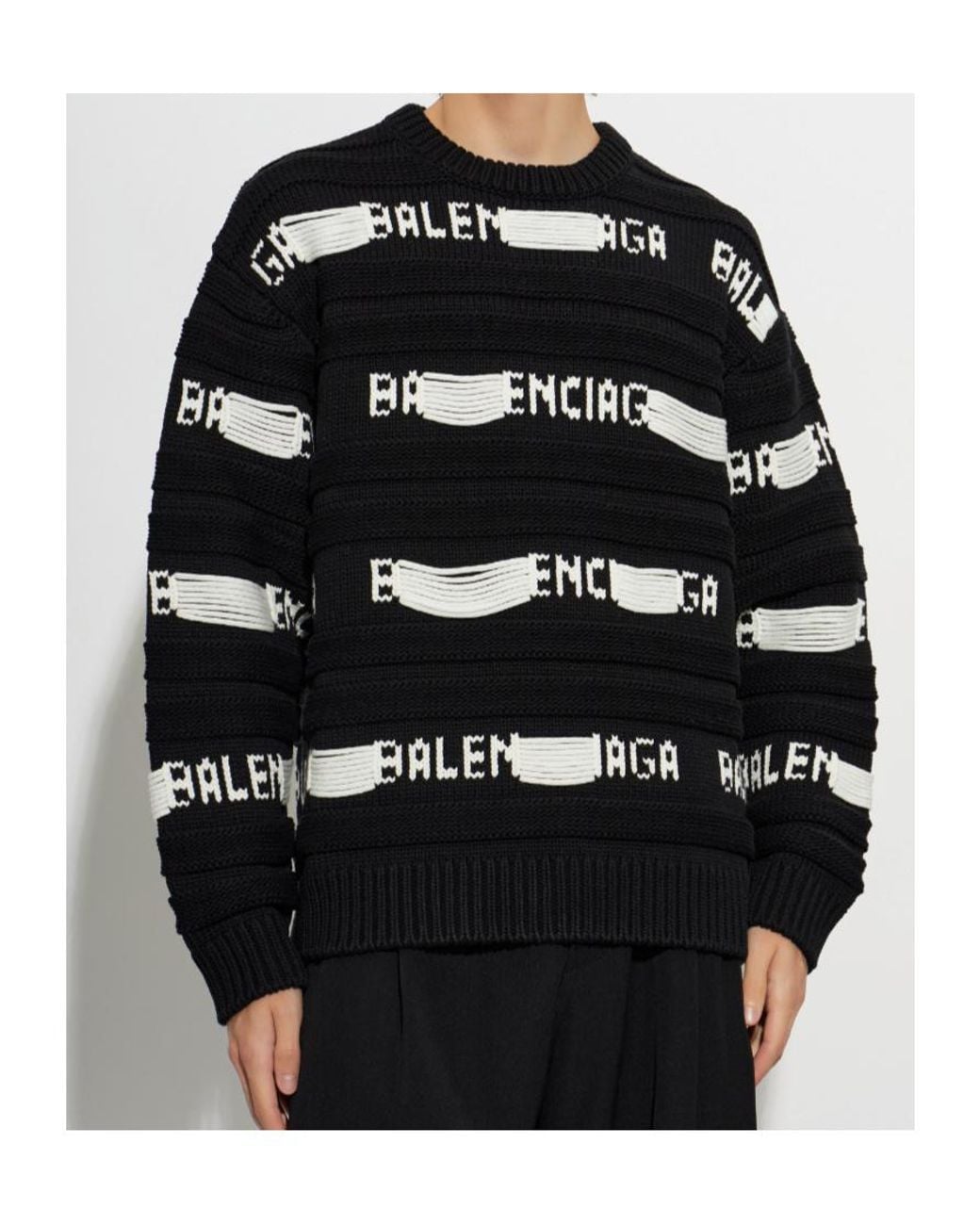 Balenciaga Black Logo Intarsia-Knit Sweater for men