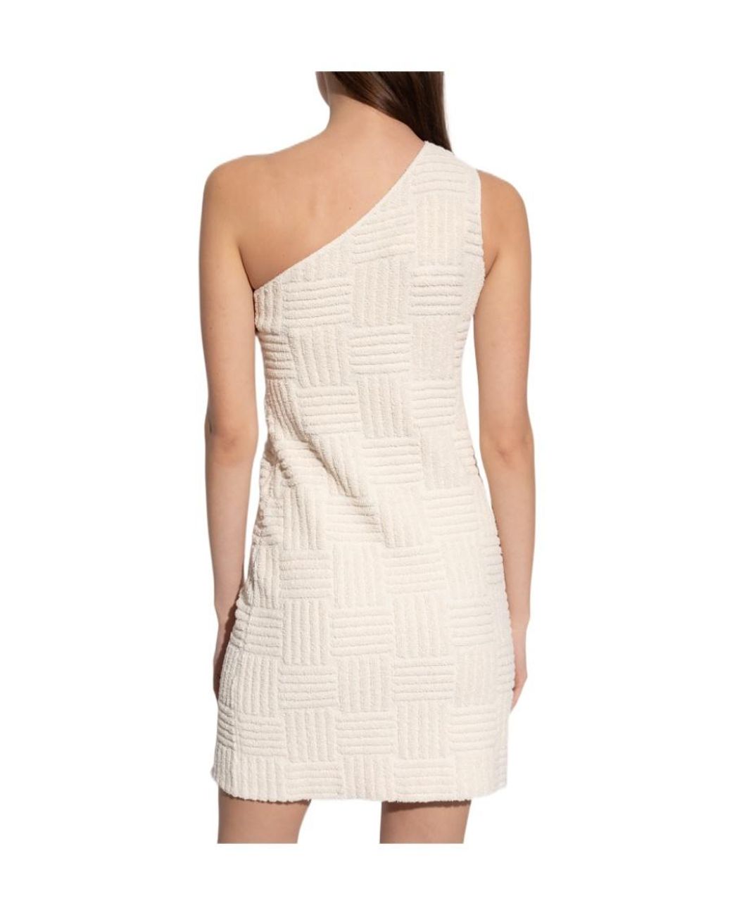 Bottega Veneta White Jacquard One-Shoulder Mini Dress