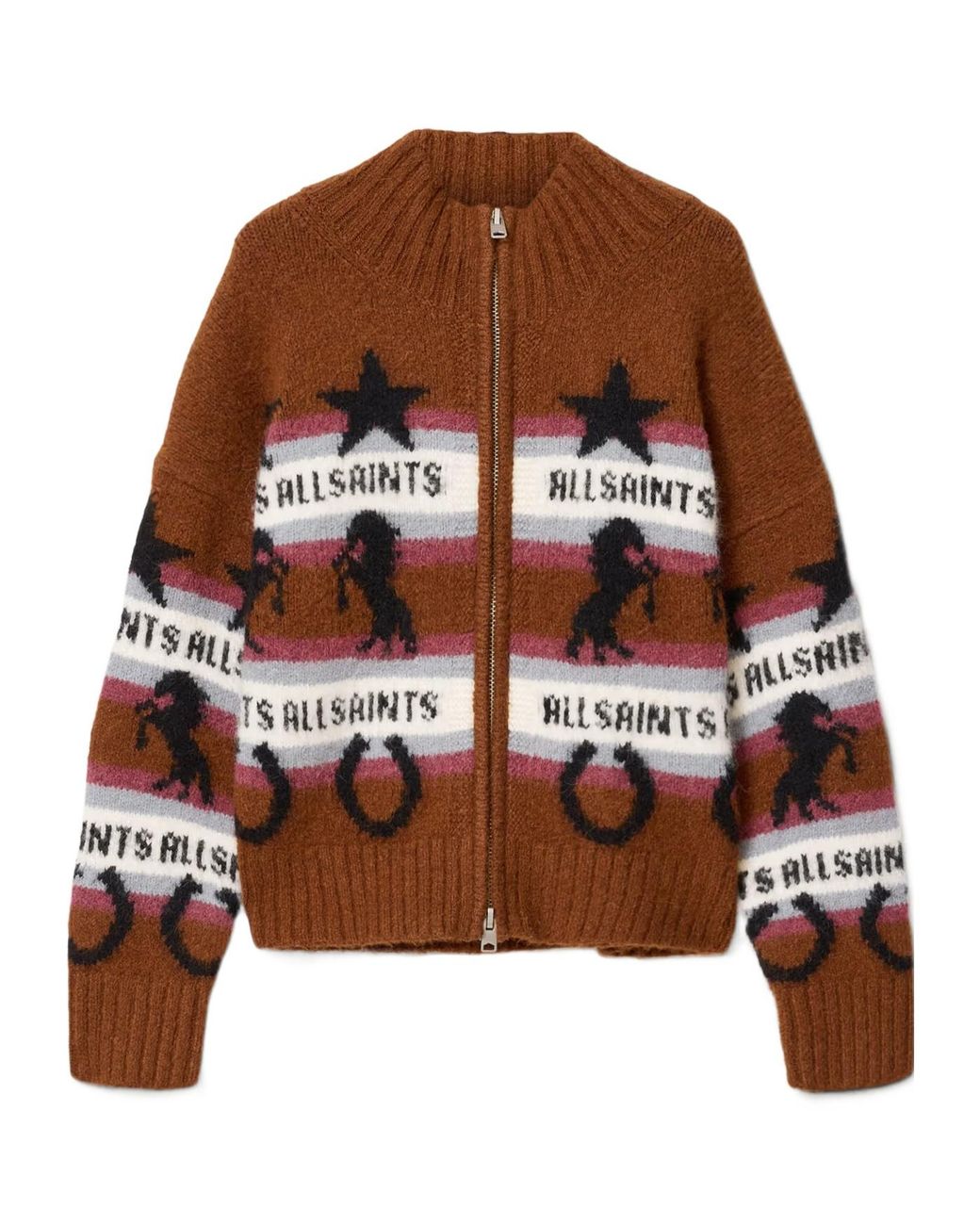 AllSaints Brown Epona Zip-Up Cardigan