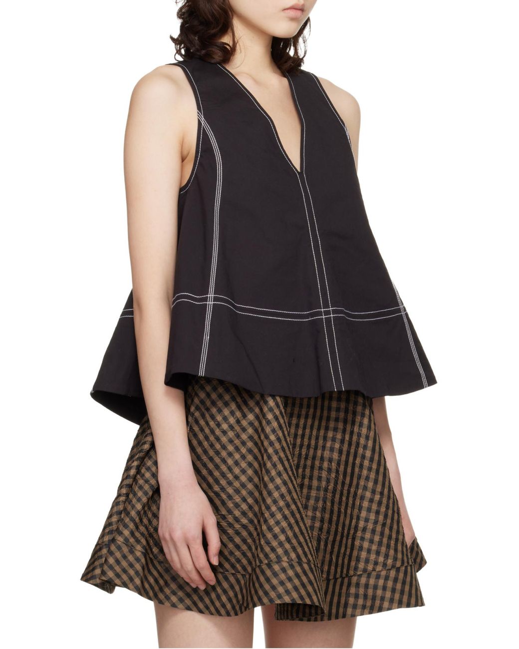 Ganni Black A-Line V-Neck Sleeveless Top