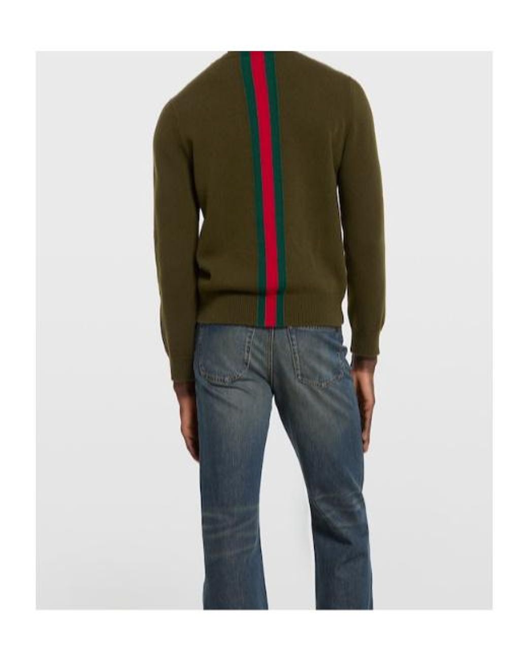 Gucci Green Knit Wool Sweater With Web Intarsia for men