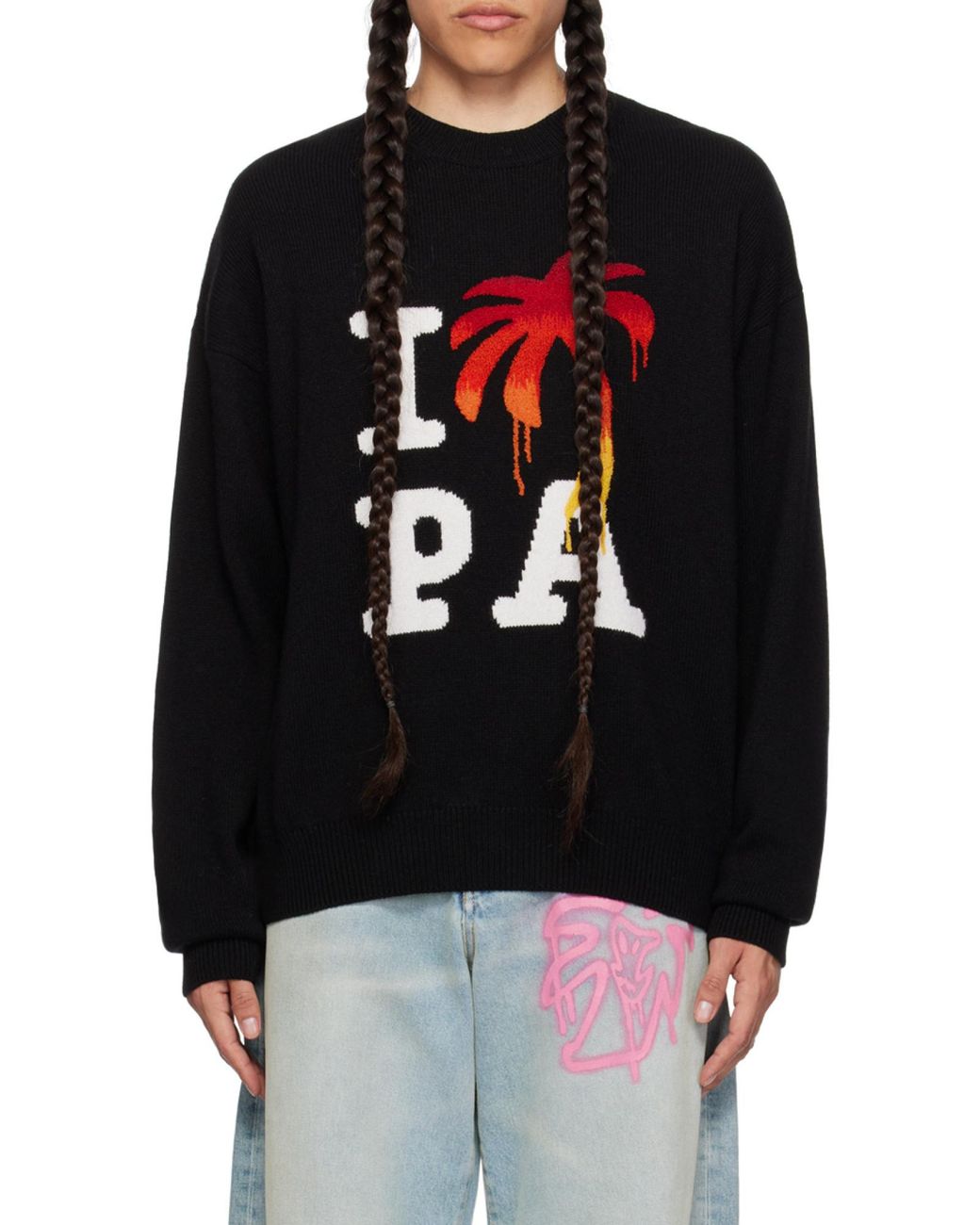 Palm Angels Black I Love Pa Crewneck Knitted Jumper for men