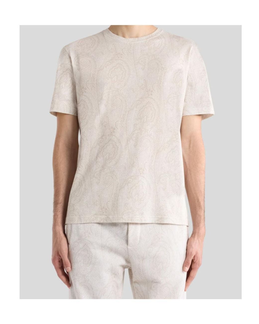 Etro White Pattern-Printed Crewneck T-Shirt for men