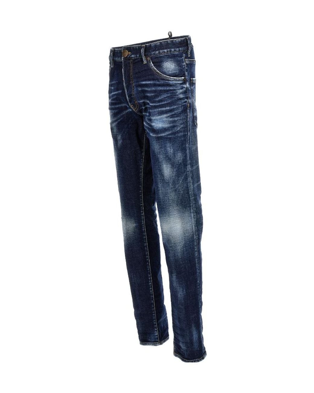DSquared² Blue Logo Patch Distressed Slim Fit Jeans for men