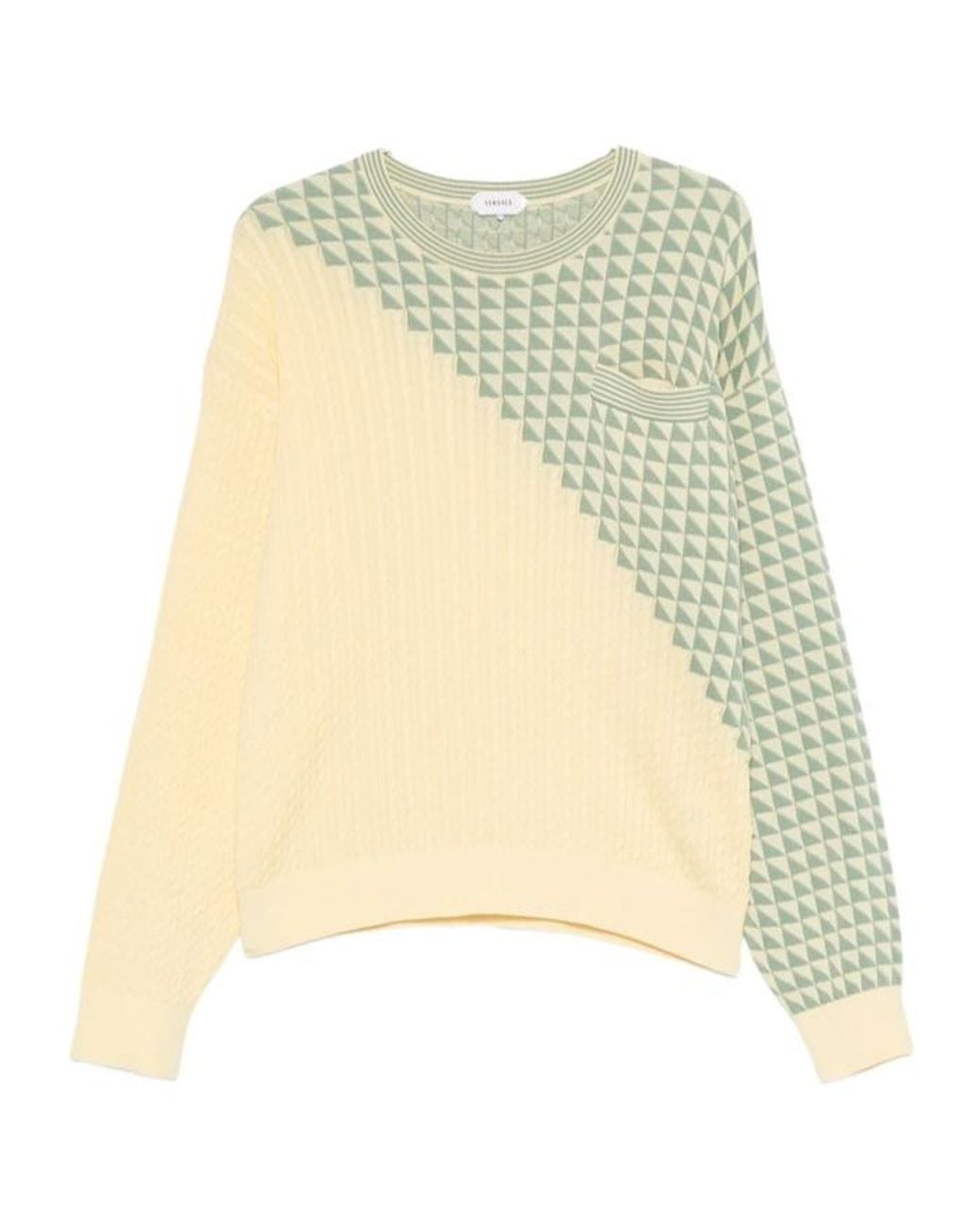 Versace Natural Geometric-Pattern Cable-Knit Sweater for men