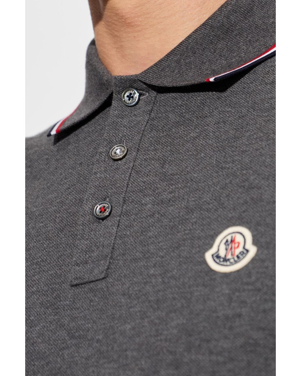 Moncler Gray Logo-Patch Short-Sleeve Polo Shirt for men