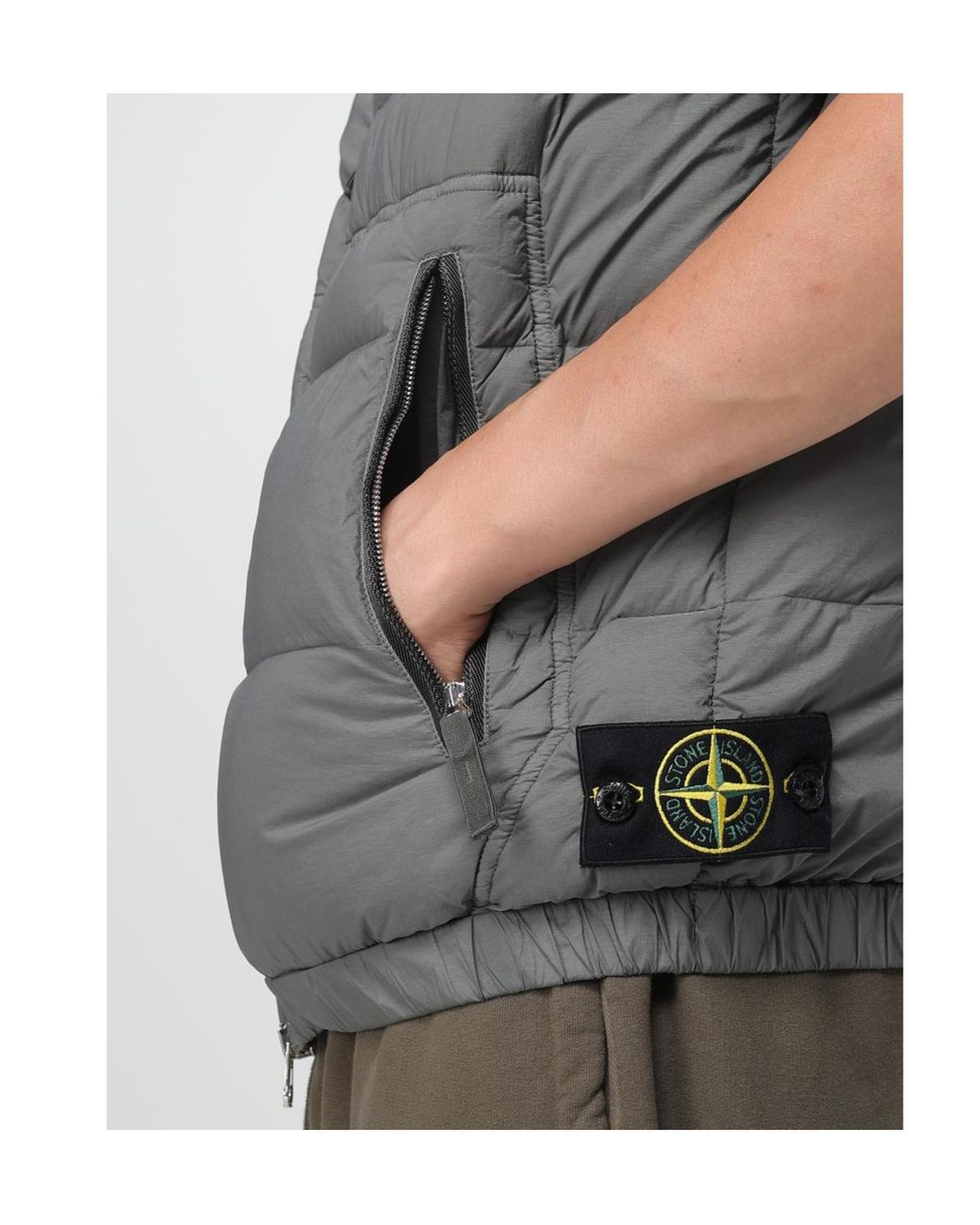 Stone Island Gray Logo Patch Zip-Up Vest for men