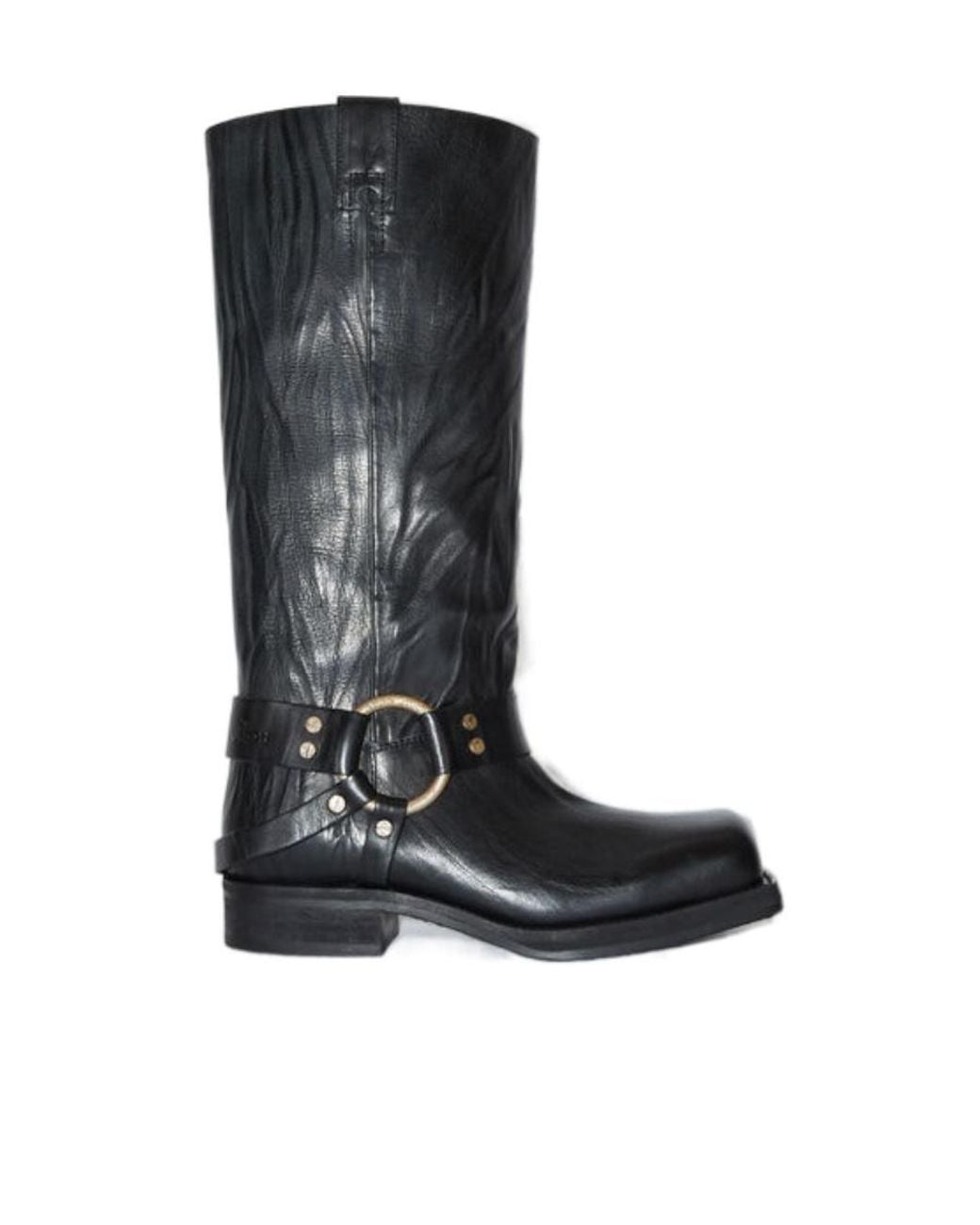 Acne Black Square-Toe Buckle Boots